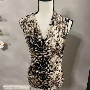 Cowl Neck Sleeveless Camisole in Black and Cream Abstract Print